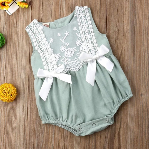 Other - 🔴 4/$20 ALE Baby Girl Mint Green Floral Lace Romper Onesie NWT 12-18 Months